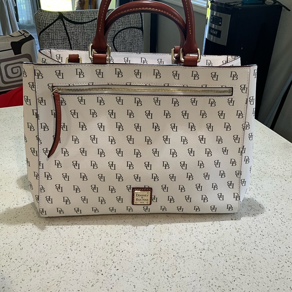 Dooney & Bourke White and Brown Monogram Tote